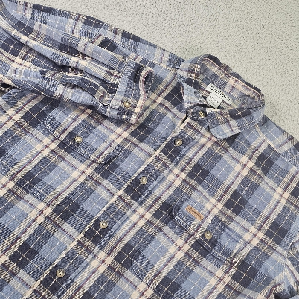 Carhartt Shirt Mens Large Blue Plaid Flannel Long Sleeve‎ Button Up S175 NVY